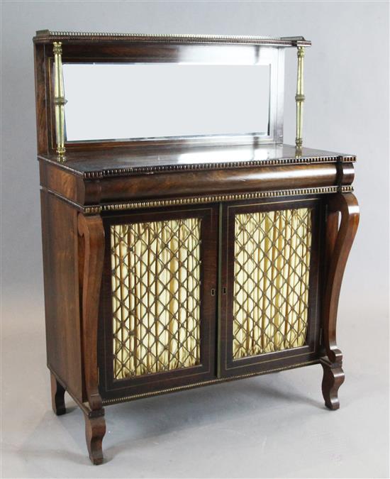 A Regency brass mounted rosewood chiffonier, W.3ft D.1ft 7in. H.4ft 2in.